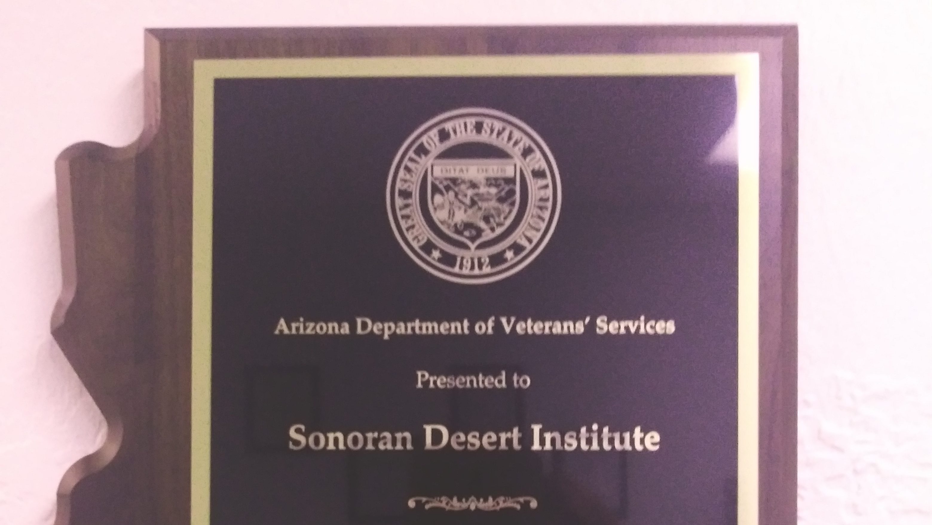Close up shot of a plaque awarded to SDI